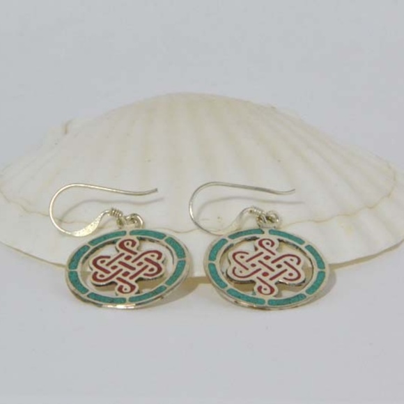 Handmade White Metal Endless Knot Earrings - Picture 2 of 3